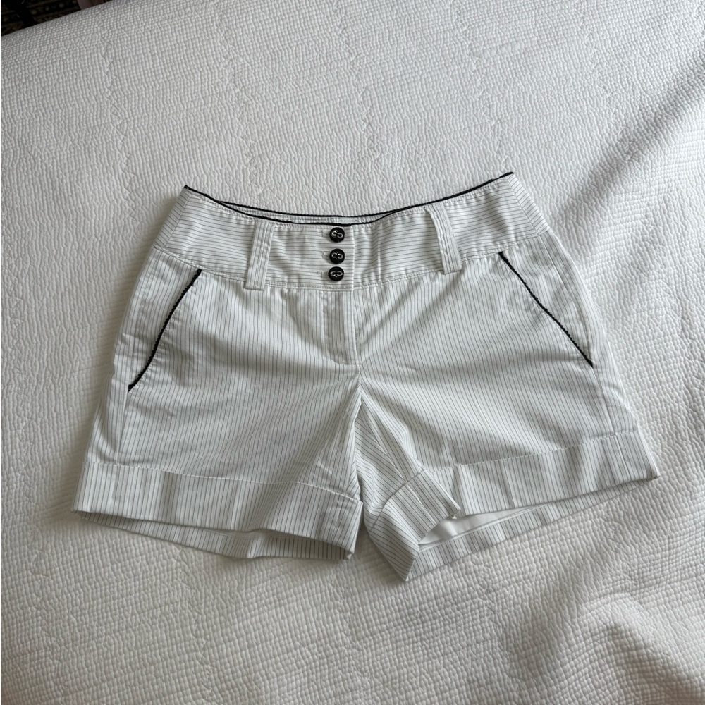 White House Black Market White Pinstripe Shorts with Black Trim